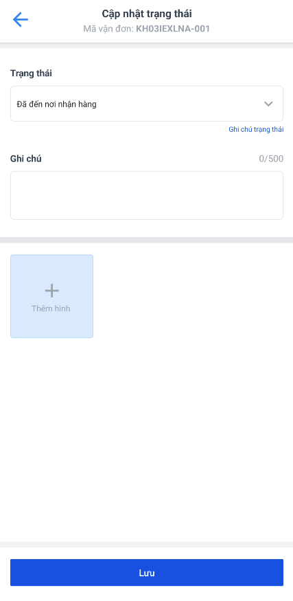 Cập nhật trạng thái Đã đến nơi nhận hàng