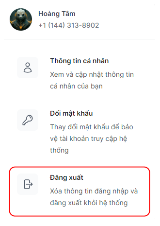 Chọn đăng xuất