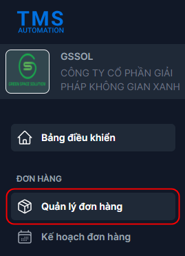 Truy cập menu quản lý đơn hàng