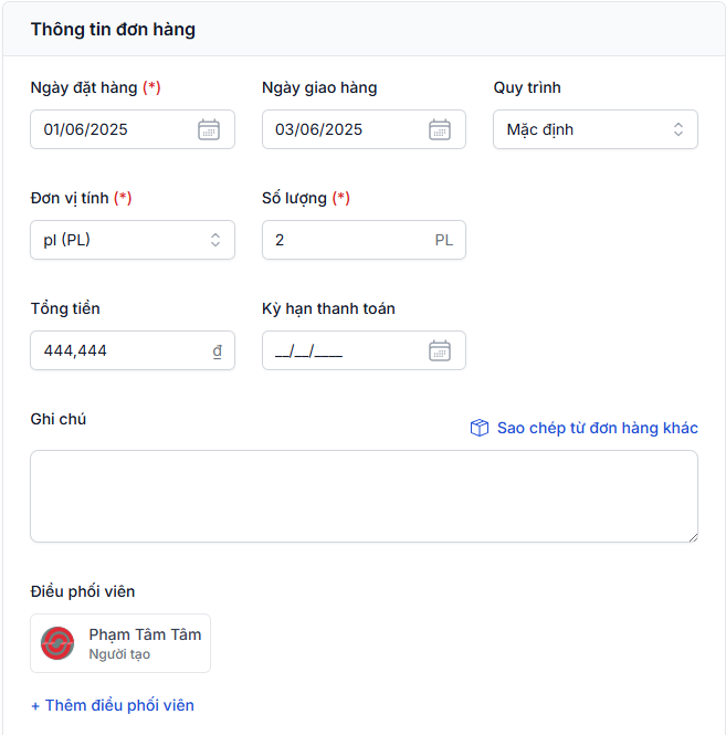 Thông tin đơn hàng và điều phối