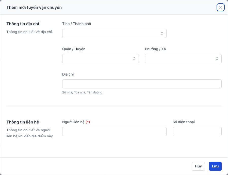 Thêm mới tuyến vận chuyển